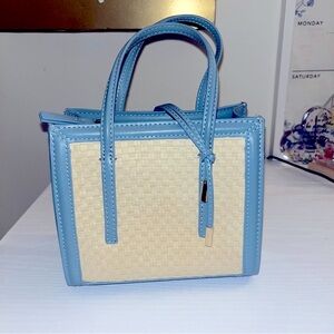Zara Blue and Cream Woven Mini Tote